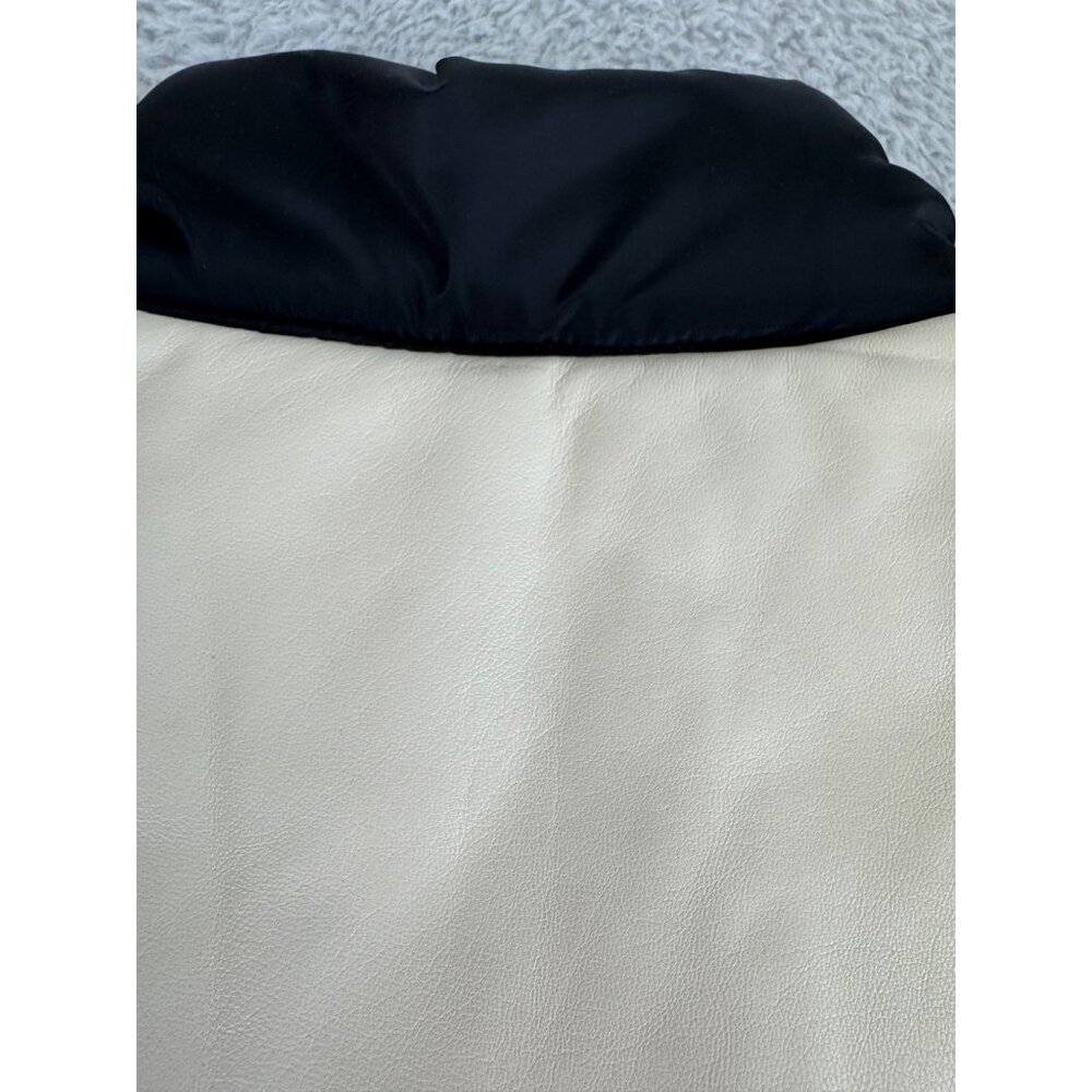 True Religion Mens Med Black/Cream Snap Puffer Vest W/ Leather Yoke NWT - Picture 11 of 13